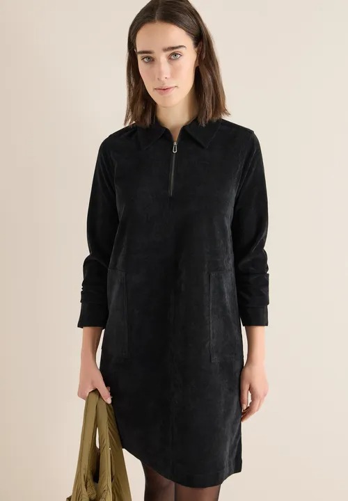 Solid Zipper Corduroy Dress - (C) - Cecil