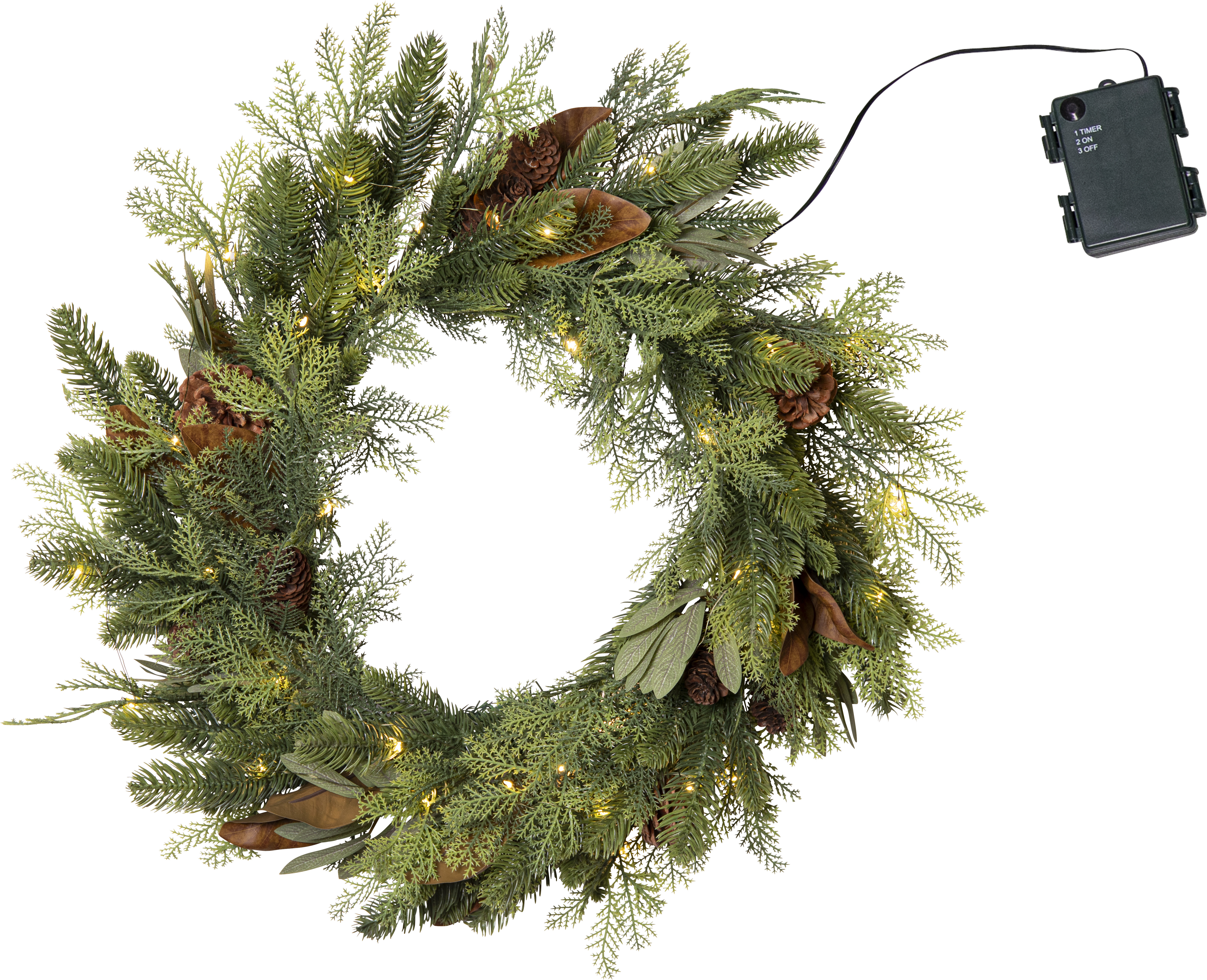 Krans grane, kottar, löv 60 cm med belysning - 3