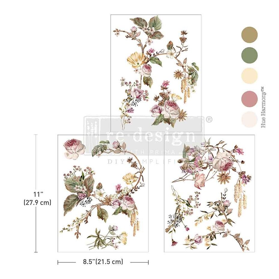 Rosette Royale,  20x28cm, 3ark, Middy Transfers, Re-Design with Prima
