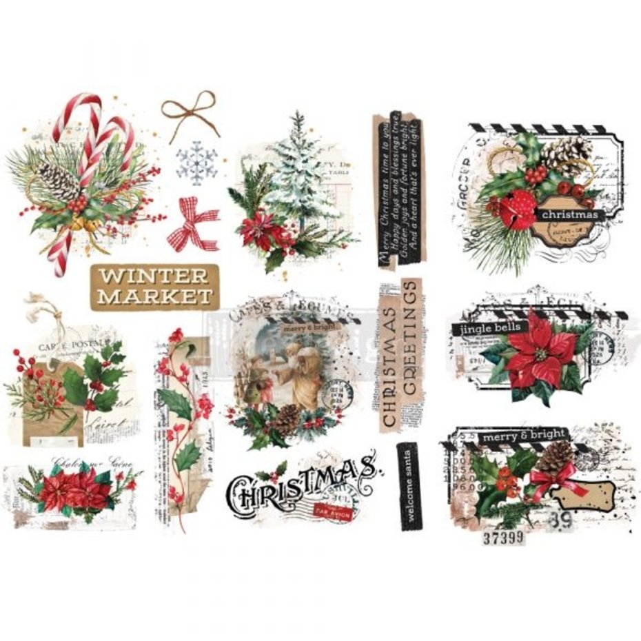 Xmas Tag,  15x30cm, 3ark, Transfers, Re-Design with Prima