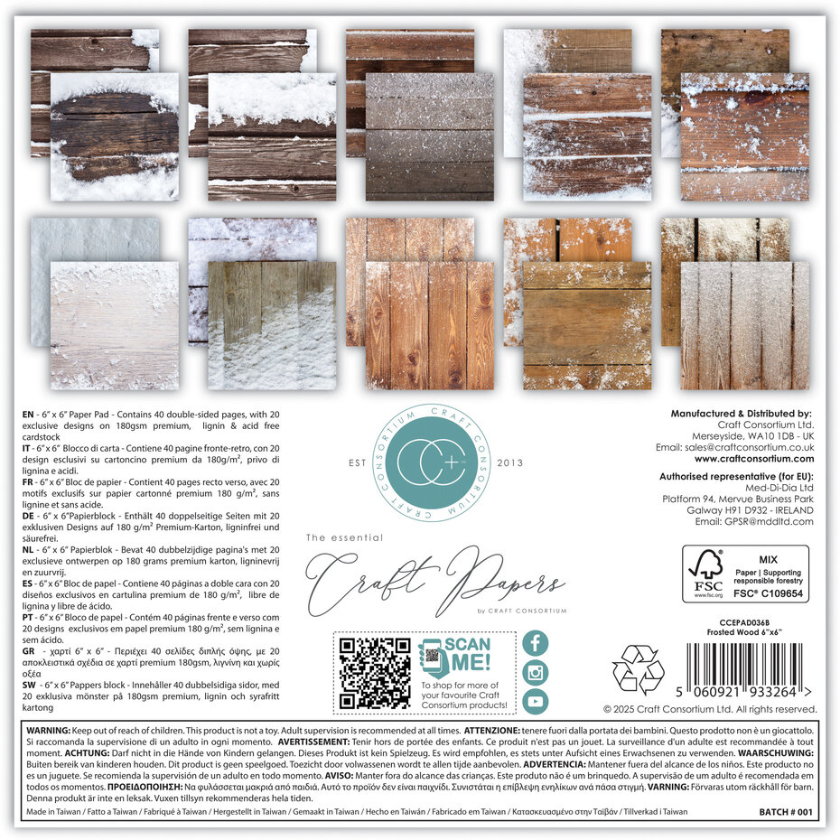 Frosted Wood, 6"x6" block, Essential Craft Papers,  Craft Consortium  - 2
