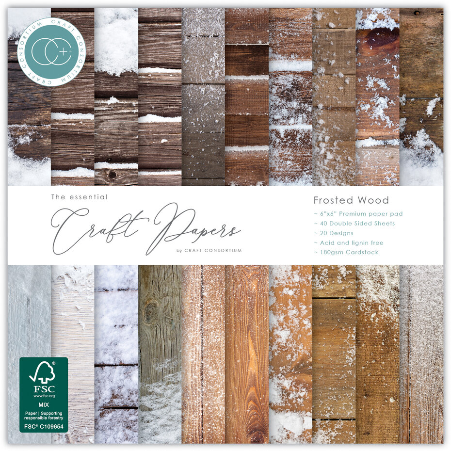 Frosted Wood, 6"x6" block, Essential Craft Papers,  Craft Consortium 