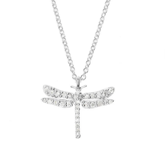 Diamond Dragonfly Necklace, Silver