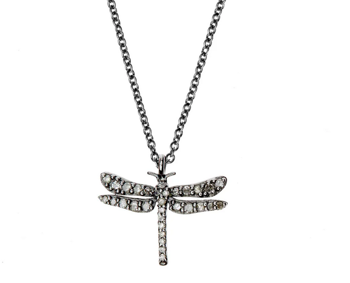 Diamond Dragonfly Necklace, Black