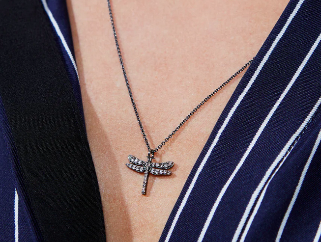 Diamond Dragonfly Necklace, Black