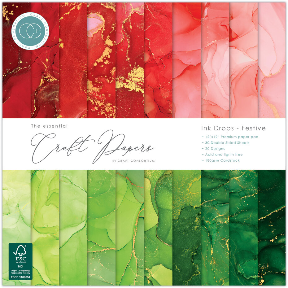 Ink Drops Festive, 12x12" block, Essential Craft Papers,  Craft Consortium 