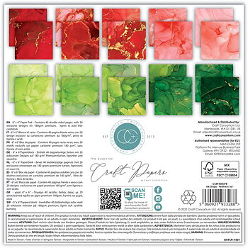 Ink Drops Festive, 6"x6" block, Essential Craft Papers,  Craft Consortium 