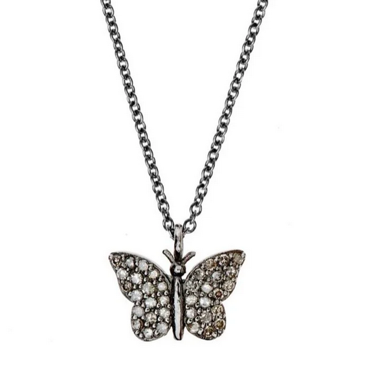 Diamond Butterfly Necklace, Black