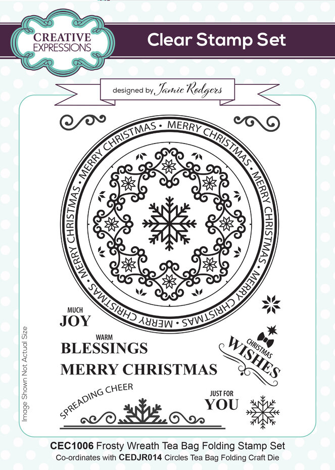 Tea Bag Folding Frosty Wreath, Jamie Rodgers, Clear Stamp, Creative Expressions 