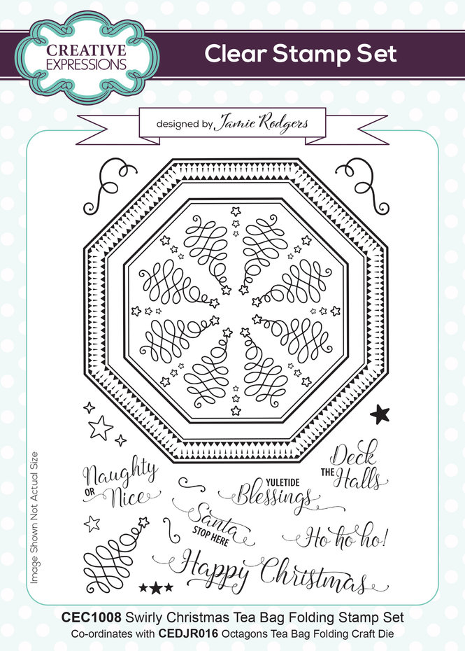 Tea Bag Folding Swirly Christmas, Jamie Rodgers, Clear Stamp, Creative Expressions 