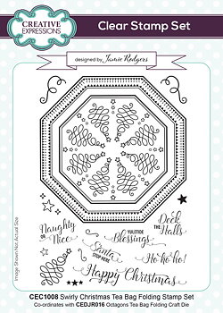 Tea Bag Folding Swirly Christmas, Jamie Rodgers, Clear Stamp, Creative Expressions 