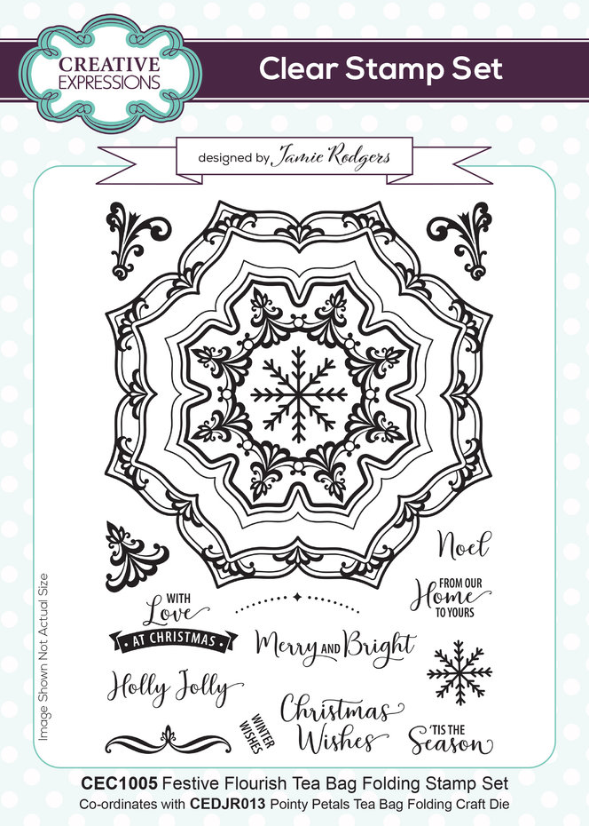 Tea Bag Folding Festive Flourish , Jamie Rodgers, Clear Stamp, Creative Expressions 