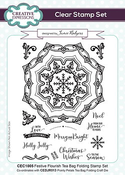 Tea Bag Folding Festive Flourish , Jamie Rodgers, Clear Stamp, Creative Expressions 