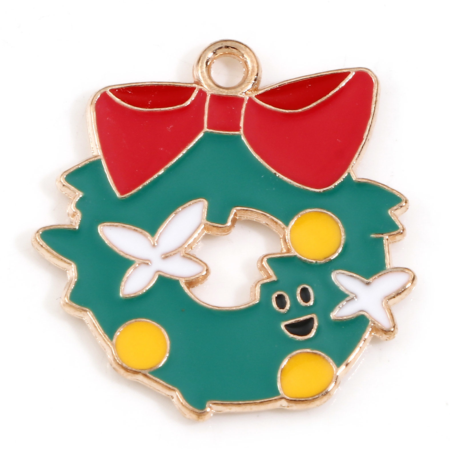 Charm -  Enameld Christmas Wreath Green 23mm