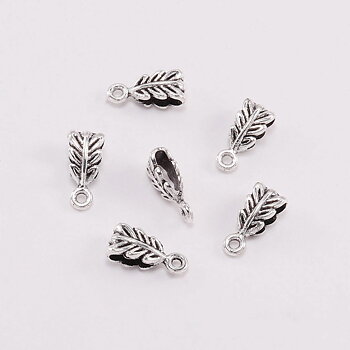 Connector / bail in silvermetal, patterned Leaf
