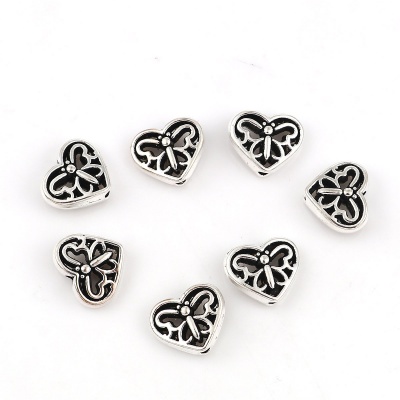 Spacer bead , Heart butterfly silver