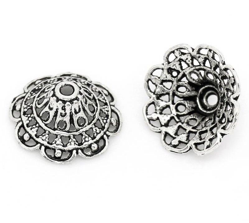 Bead Cap,  Flower filigree silver 18mm