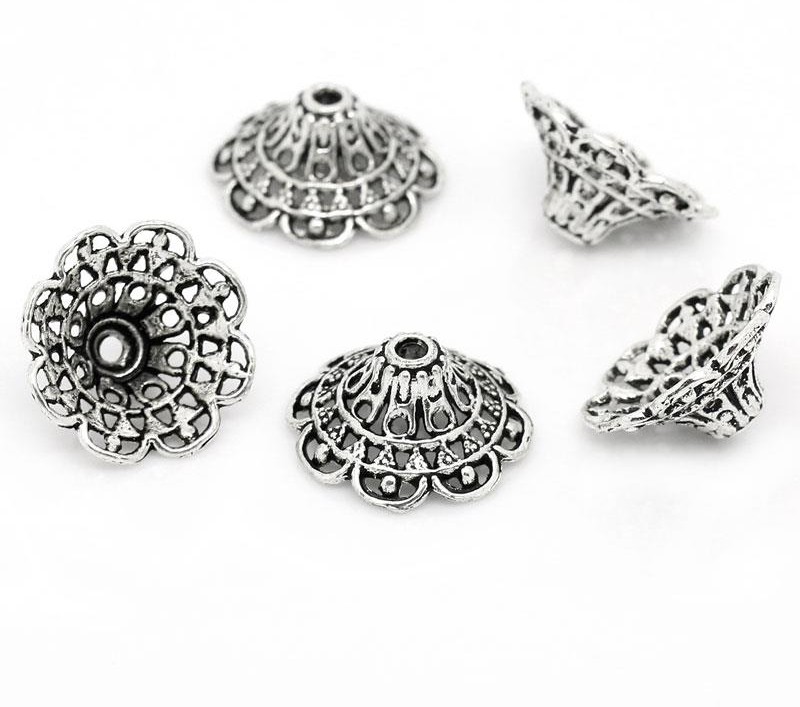 Bead Cap,  Flower filigree silver 18mm - 2