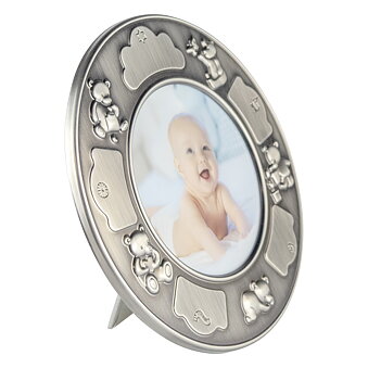 Photo frame Nallar round with baptism motif in pewter finish