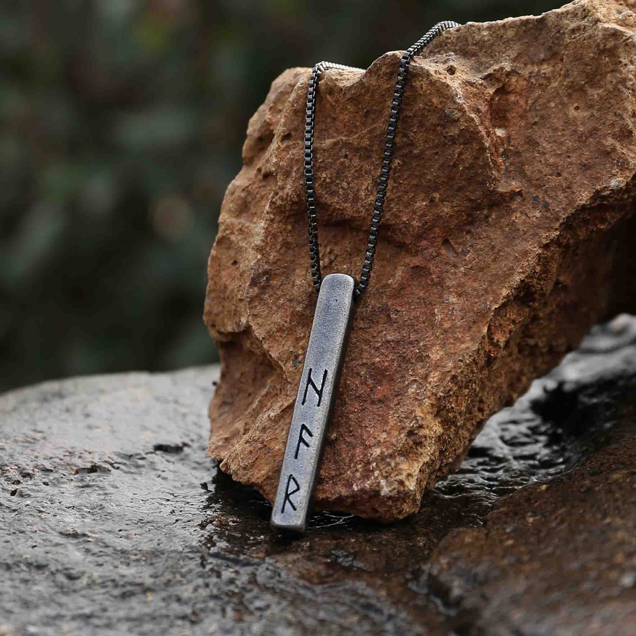Nordic Totem Necklace with 3D engraving – personalized Viking amulet with runes