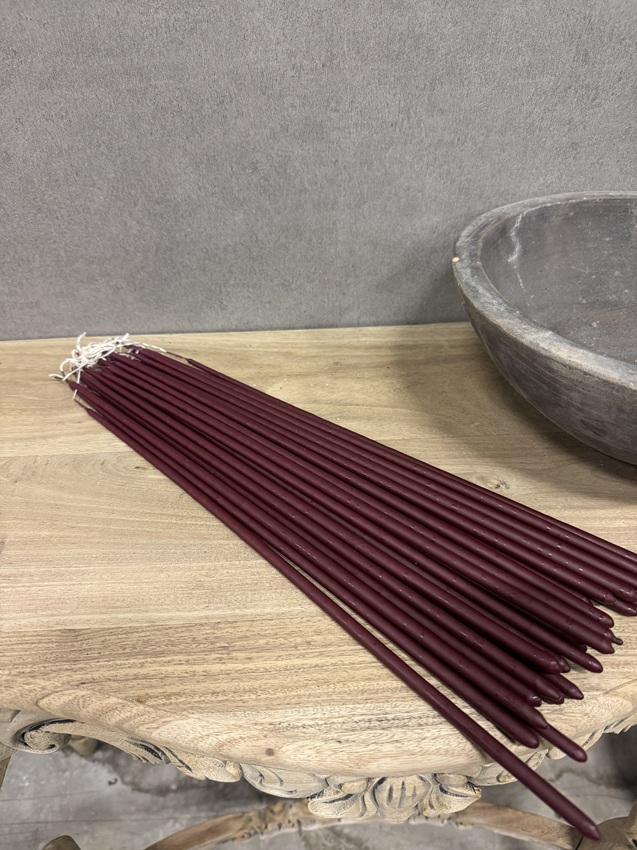 Handstöpta tunna långa ljus - Blomljus - Vinröd - 38 cm - 10-pack - 3