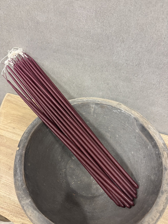 Handstöpta tunna långa ljus - Blomljus - Vinröd - 38 cm - 10-pack - 2