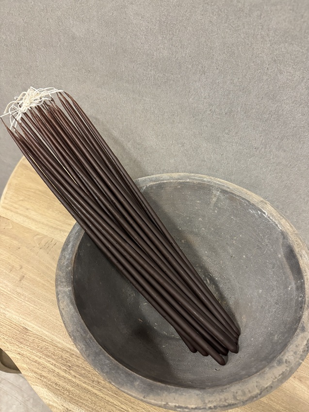 Hand-dipped thin long candles - Flower candles - Brown - 38 cm - 10-pack - 3