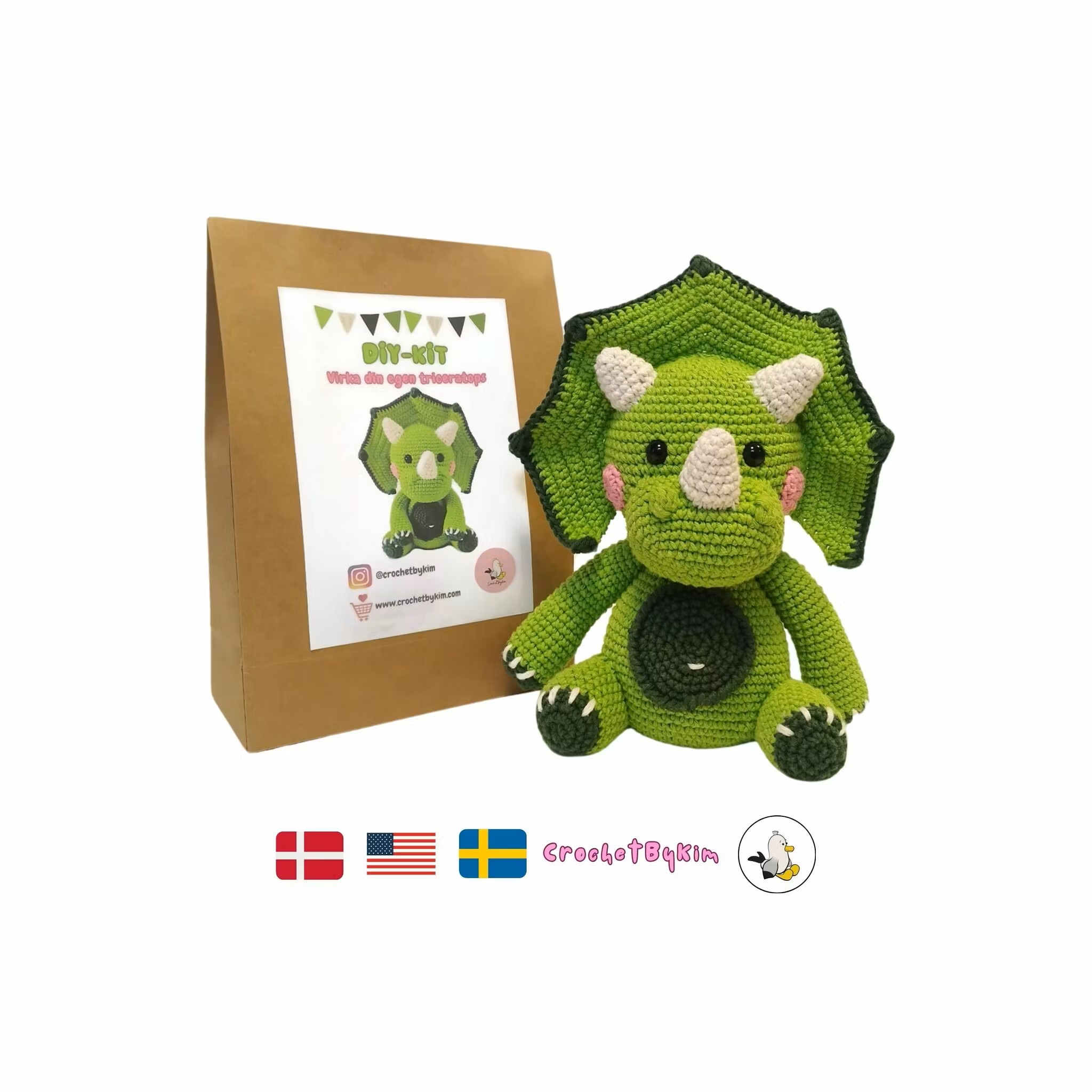 Chrochet your own Triceratops Dinosaur - DIY Kit