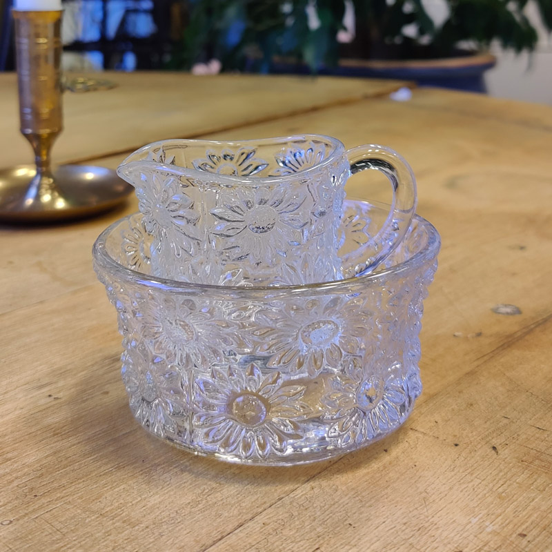  Sockerskål & Gräddkanna i pressglas - 2