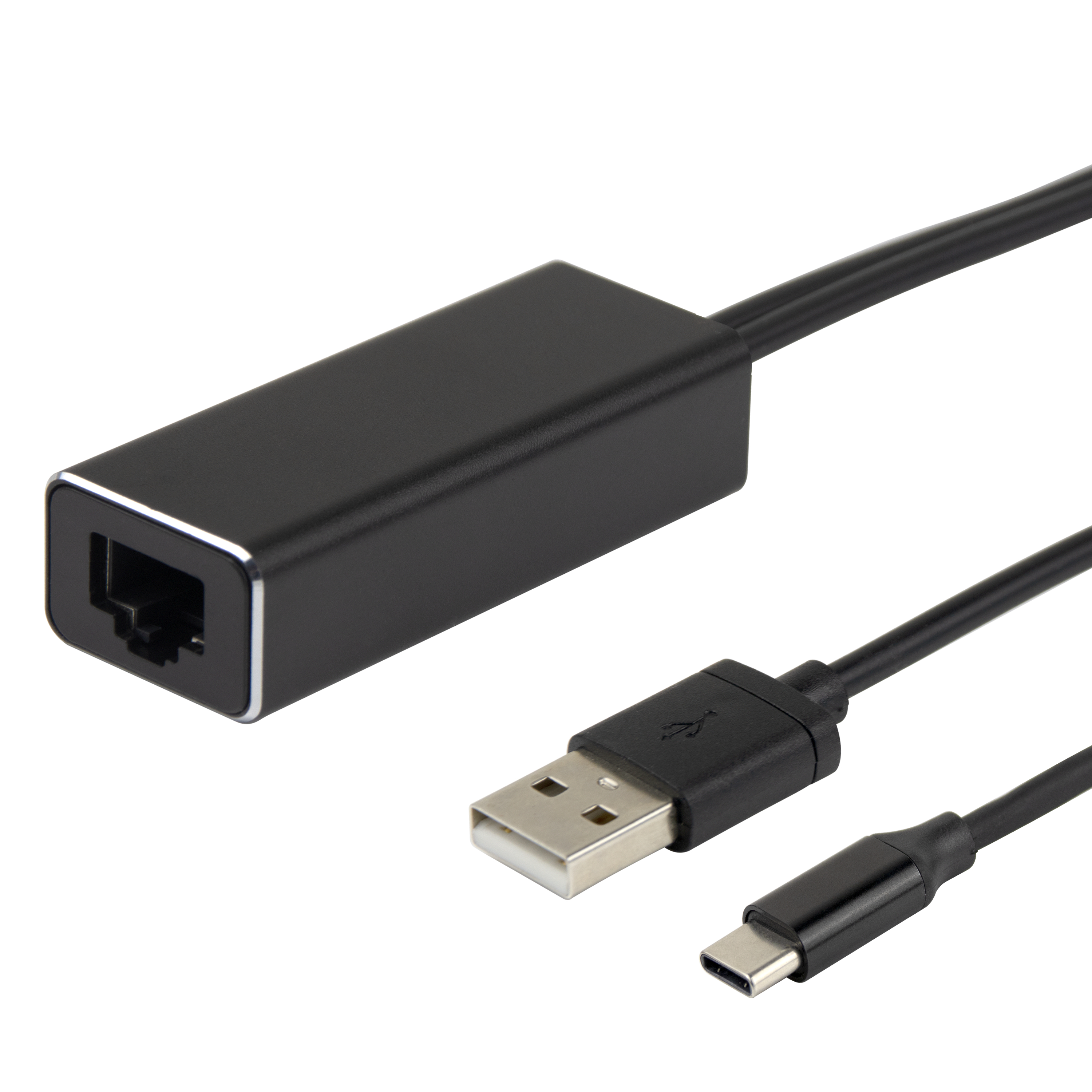 Deltaco Ethernet-adapter för casting-enheter, 1 m, 100 Mbps, USB-A + USB-C, svart