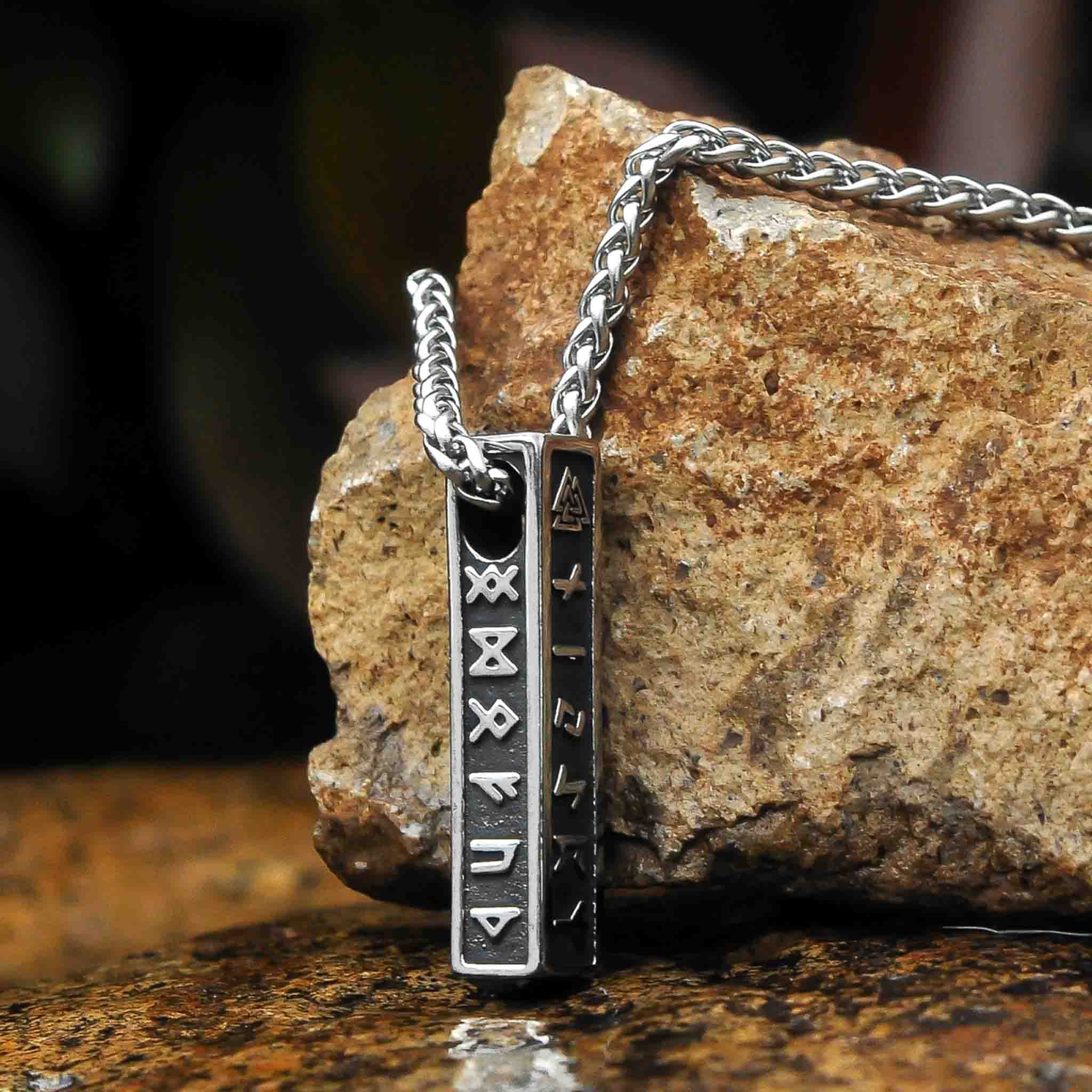 Viking Rune pendant in Nordic design and silver runes – Bar necklace Rune Totem side 4