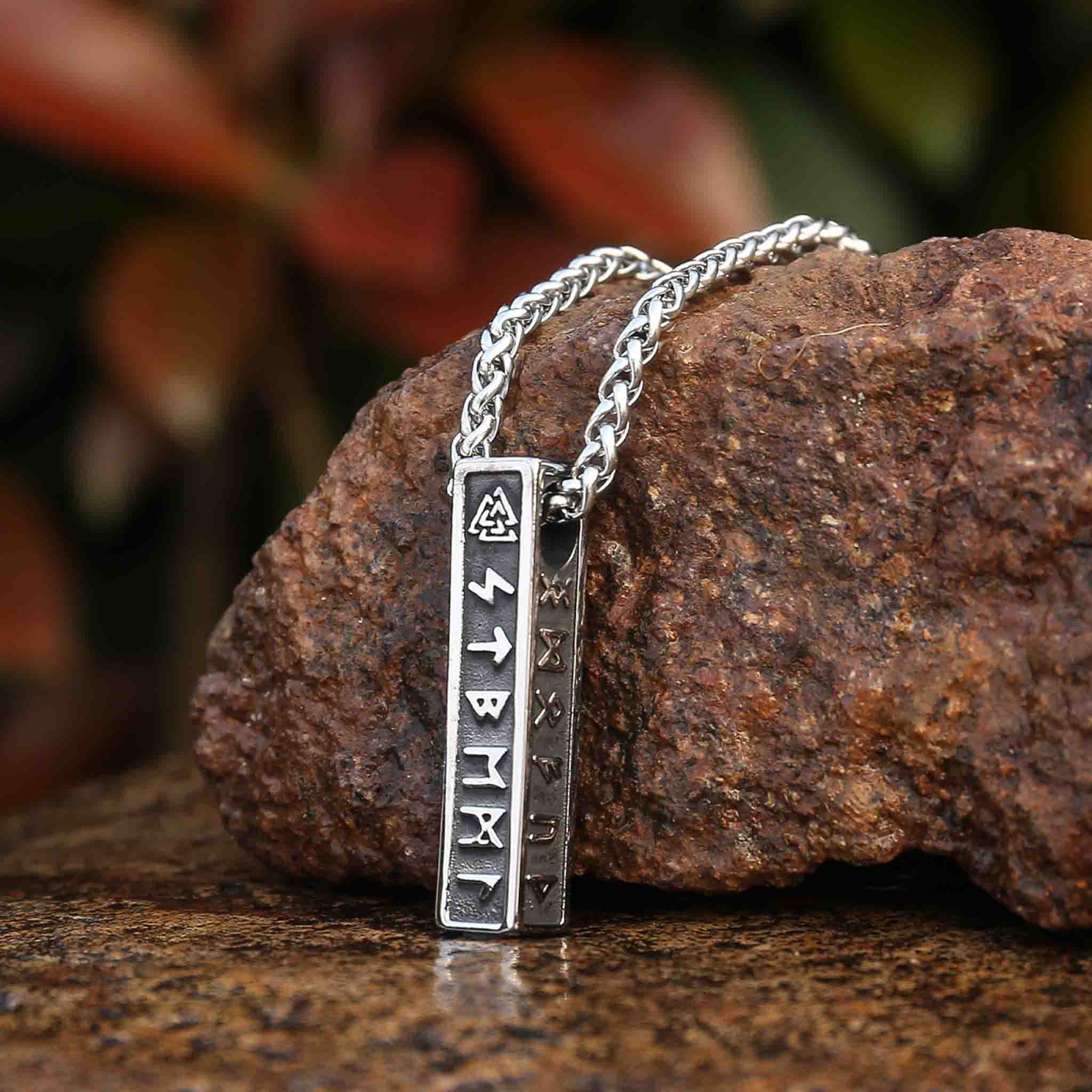 Viking Rune pendant in Nordic design and silver runes – Bar necklace Rune Totem side 1