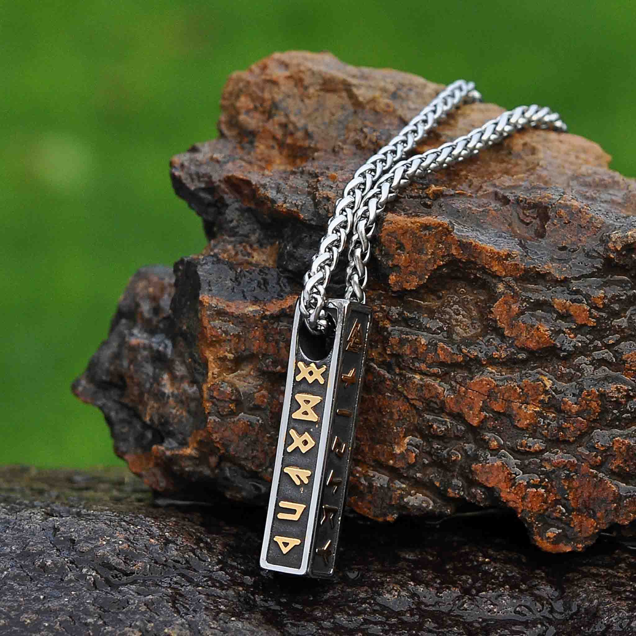 Viking Rune pendant in Nordic design and gold runes – Bar necklace Rune Totem side 3