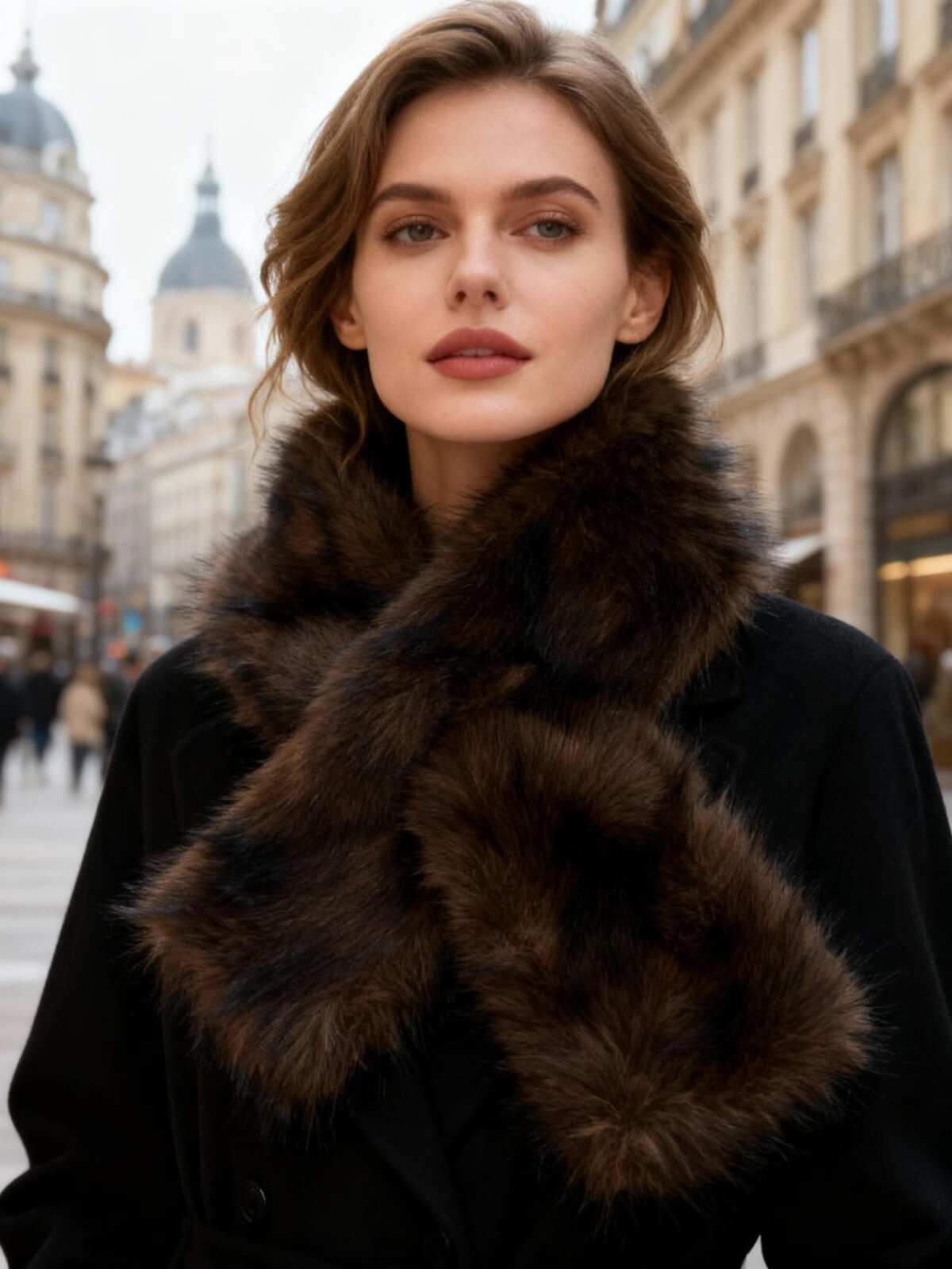 Scarf collar faux fur brown