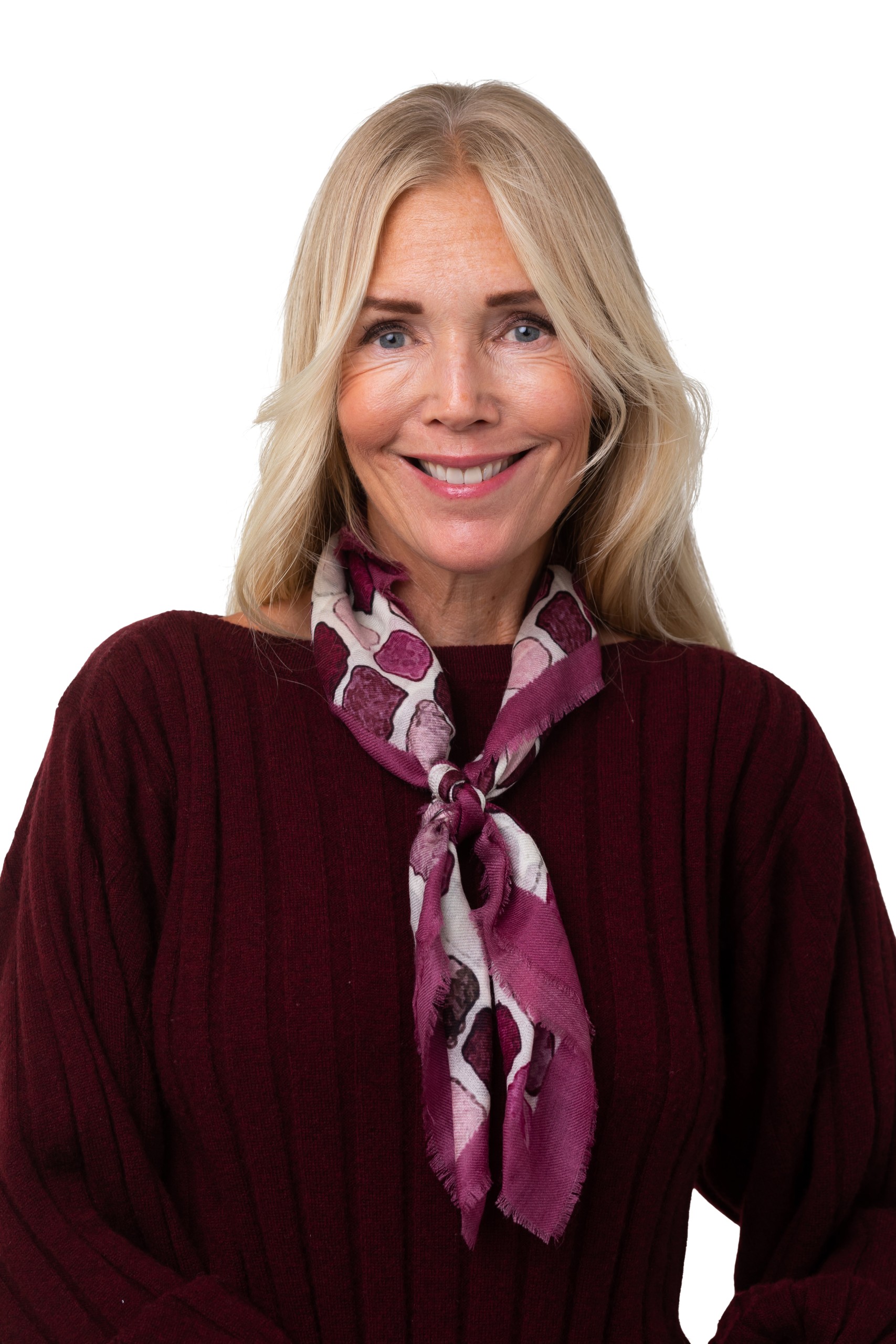 Mönstrad vävd cashmerescarf i 100% cashmere bordeaux toner  65 x 65cm säljs på Hospitalsgatan - 3