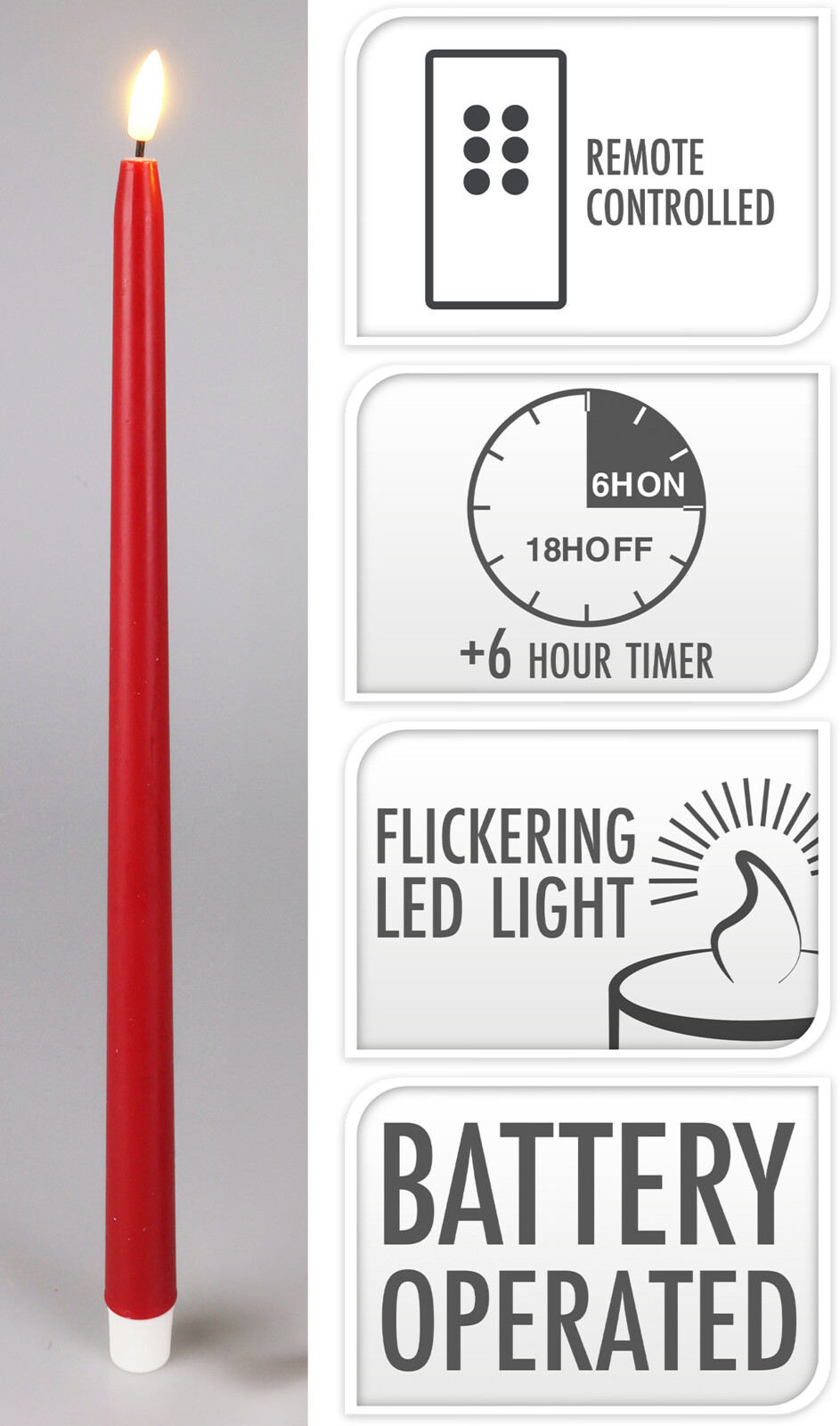 Led antikljus 38cm - röd