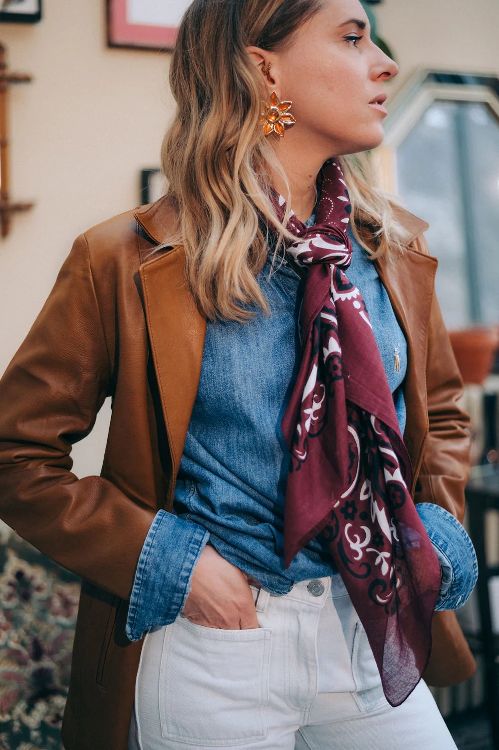 bandana  cotton scarf bordeux - 2