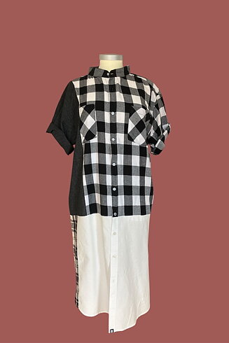 Skjortklänning, flanell, svartvit storrutig