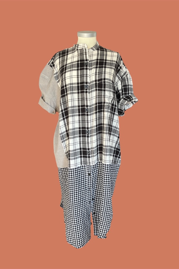 Skjortklänning, flanell, svartvit dubbelruta