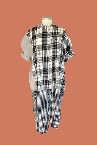 Skjortklänning, flanell, svartvit dubbelruta
