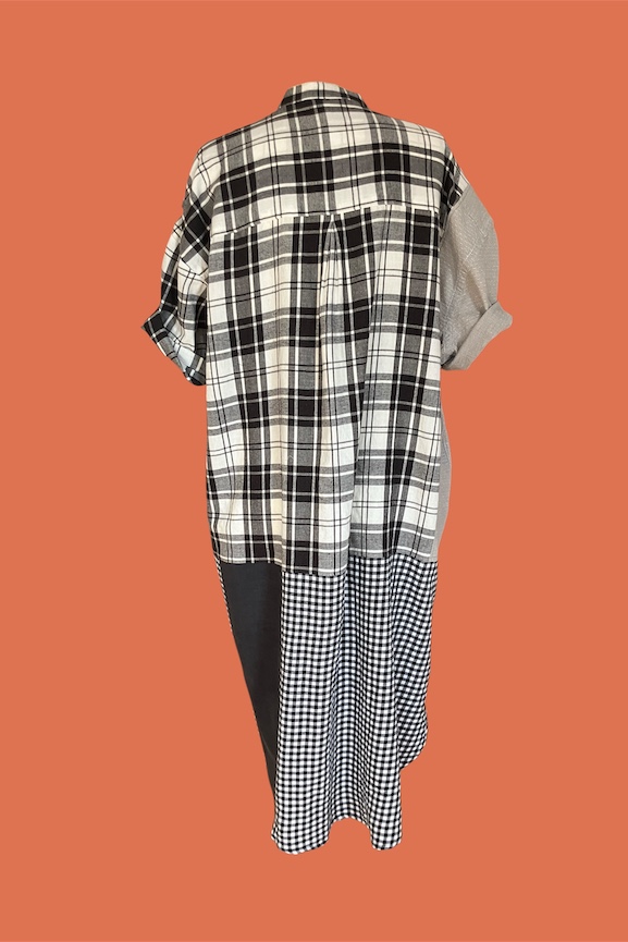 Skjortklänning, flanell, svartvit dubbelruta - 2
