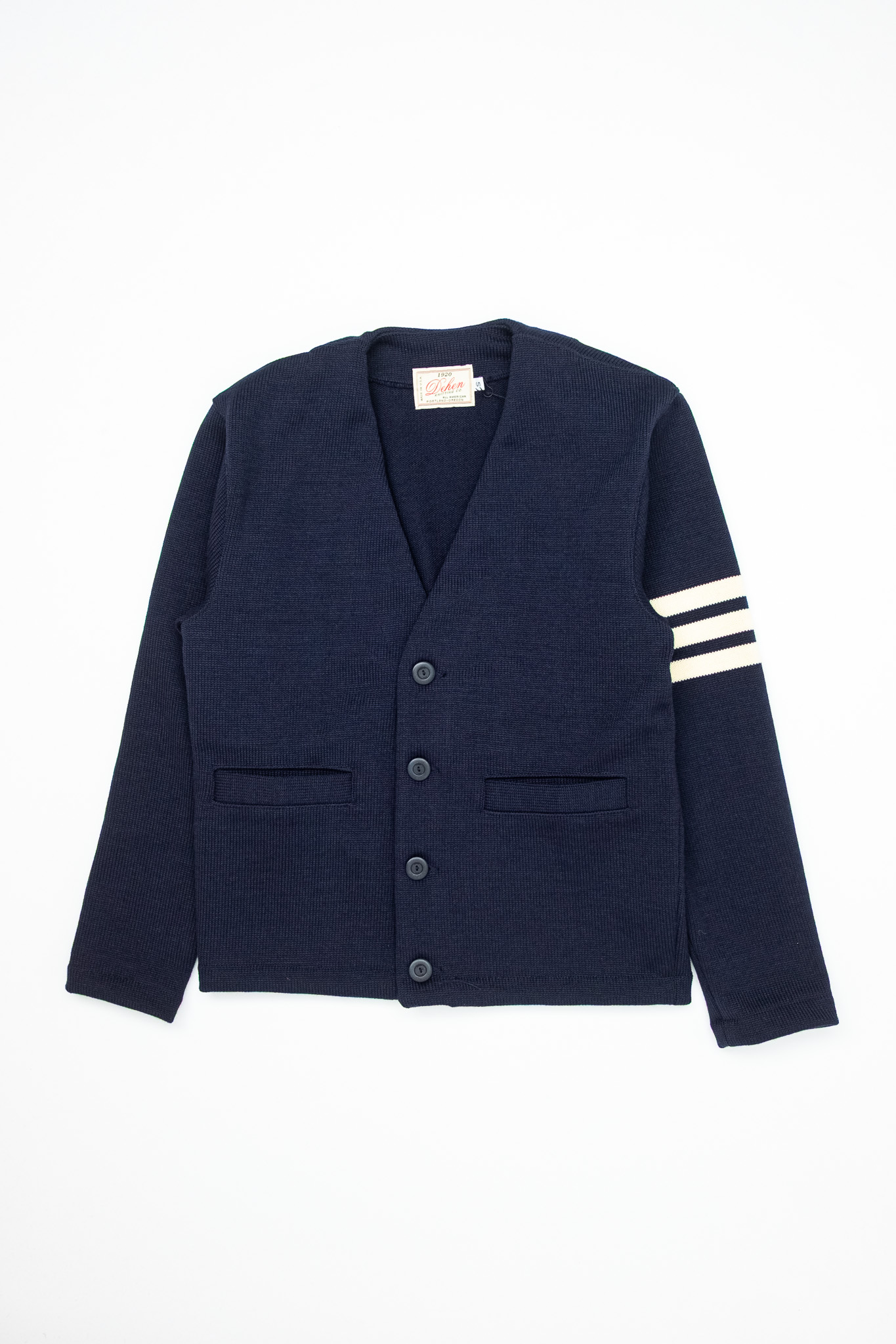 Dehen 1920 - Slouchy Varsity Wool Cardigan DkNavy/Off White - 2