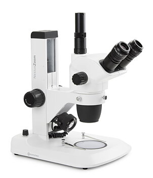 Stereomikroskop Nexius Zoom EVO Trino, 6,5x till 55x zoom, kugghjul/kuggstång, över- och underbelysning, 3 W LED