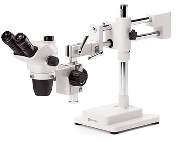 Stereomikroskop Nexius Zoom EVO Trino  6,5x till 55x zoom, pelarstativ, för abete direkt på bordet, fri rörlighet, obs. utan belysning.