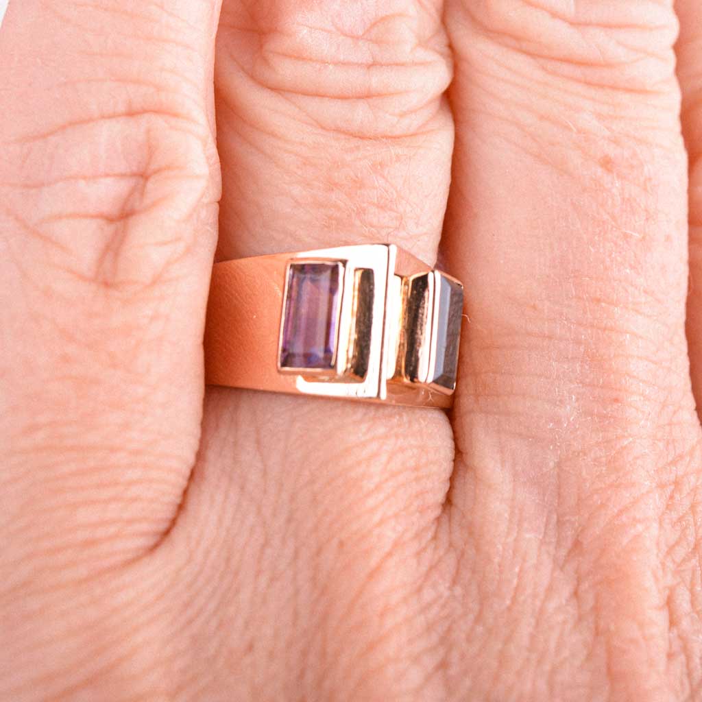 Kultainen sormus, jossa kaksi suorakulmaista kiveä 18k, Vintage - 5
