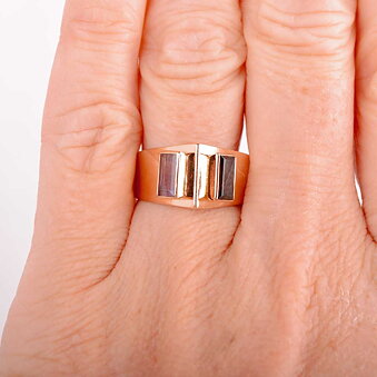 Guldring med to rektangulære sten 18k, Vintage