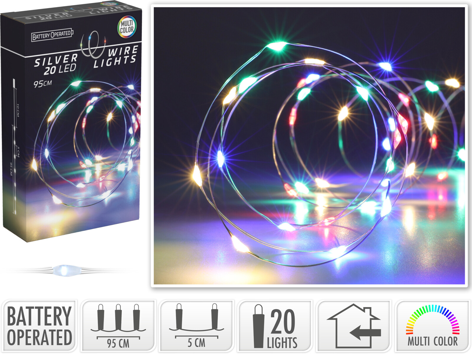 Silver wire 20 LED flerfärgad