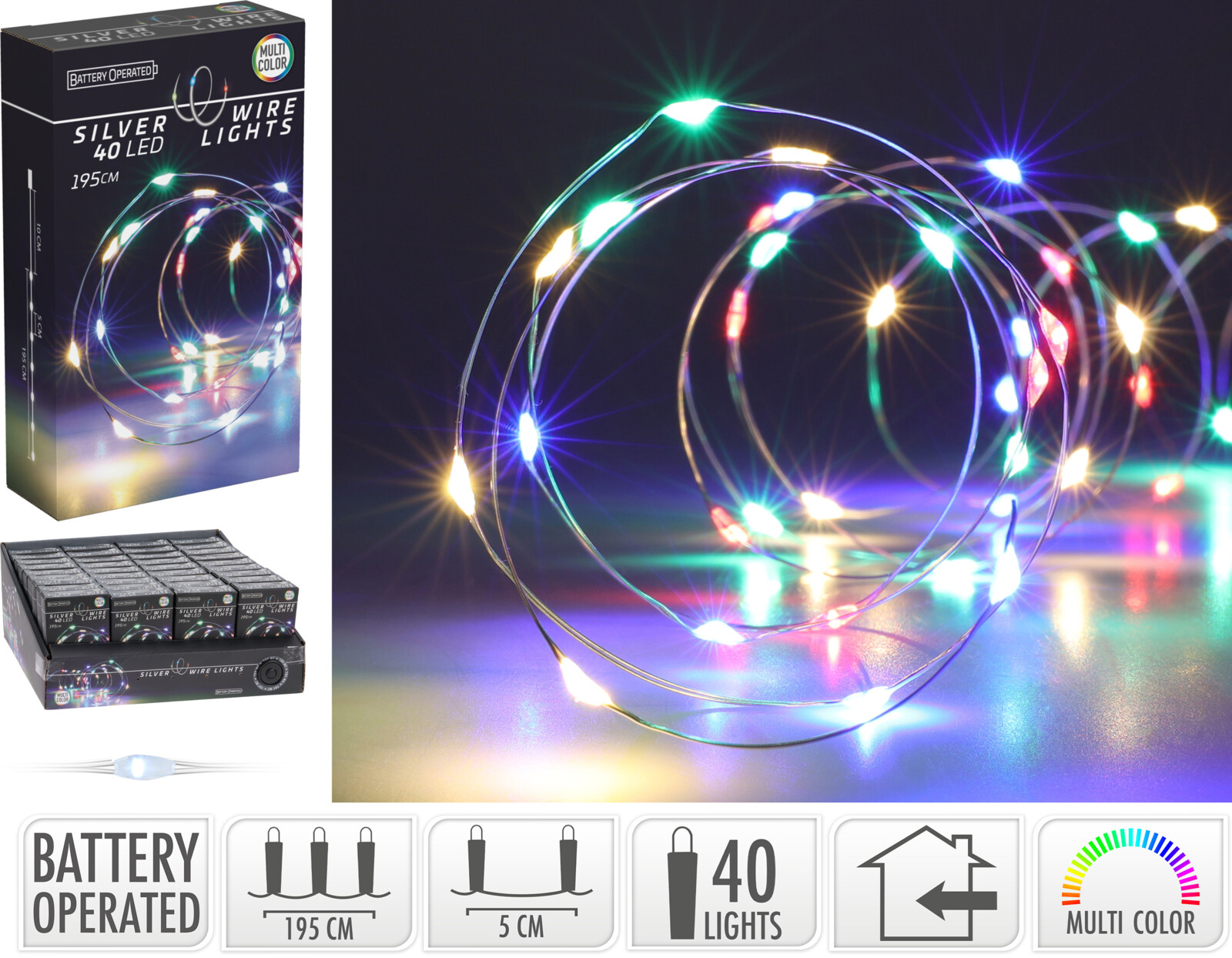 Silver wire 40 LED flerfärgad