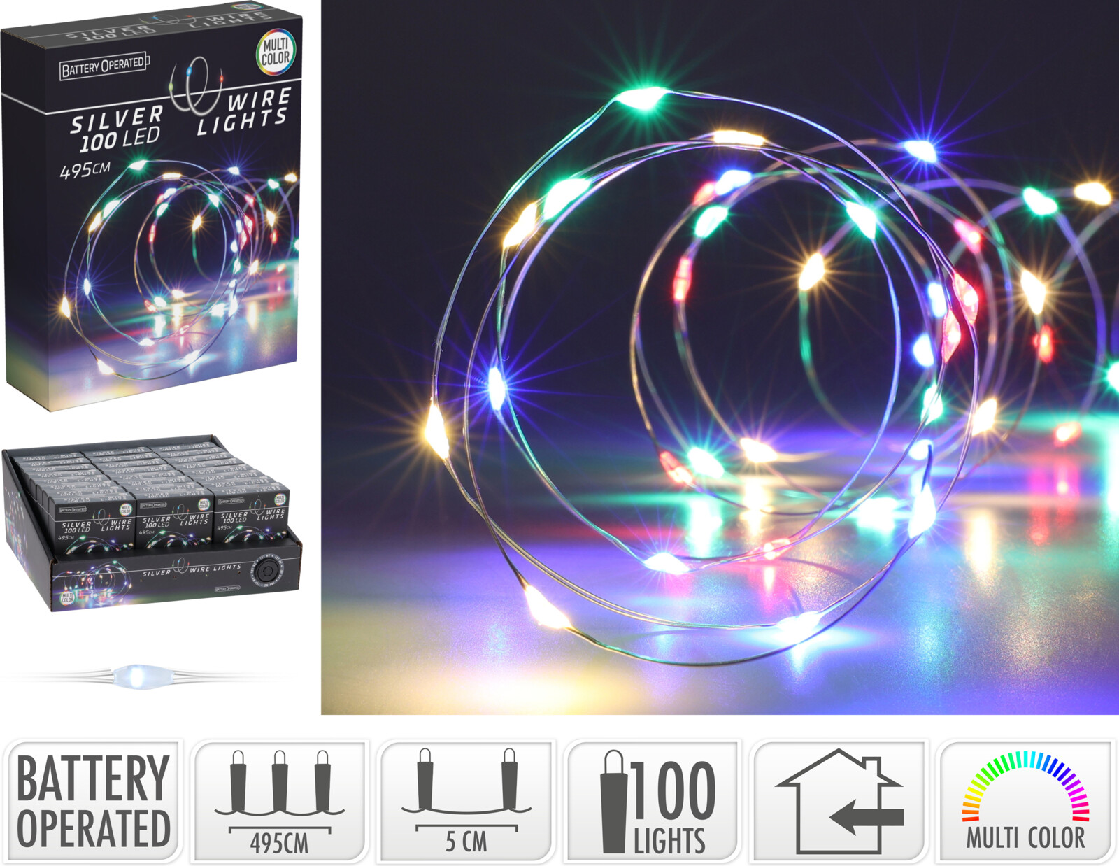 Silver wire 100 LED flerfärgad