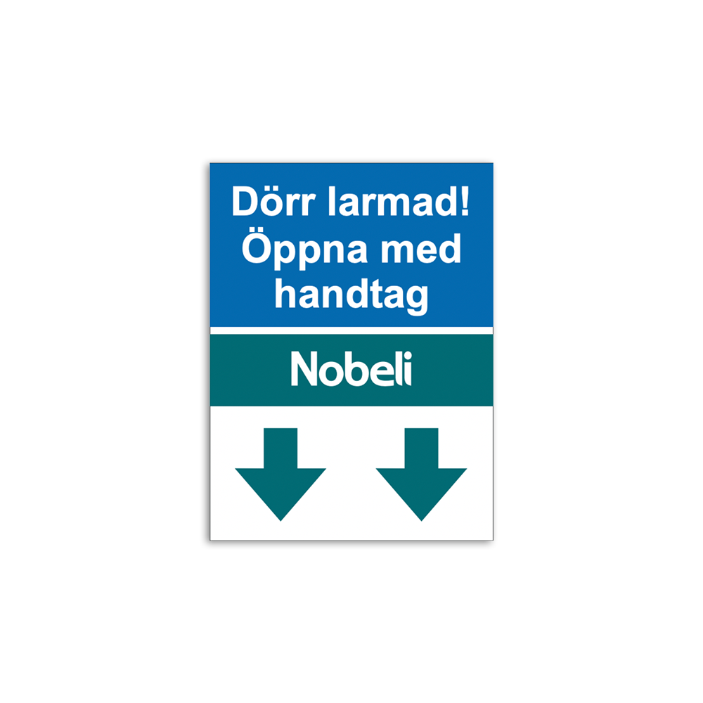 Dekal 75x100mm - Dörr larmad, öppna med handtag